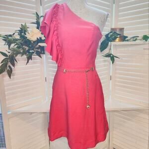 LALIBELA NEW VESTIDO CURTO BABADO EM FRESH PINK BELTED DRESS  P/S RETAIL $500